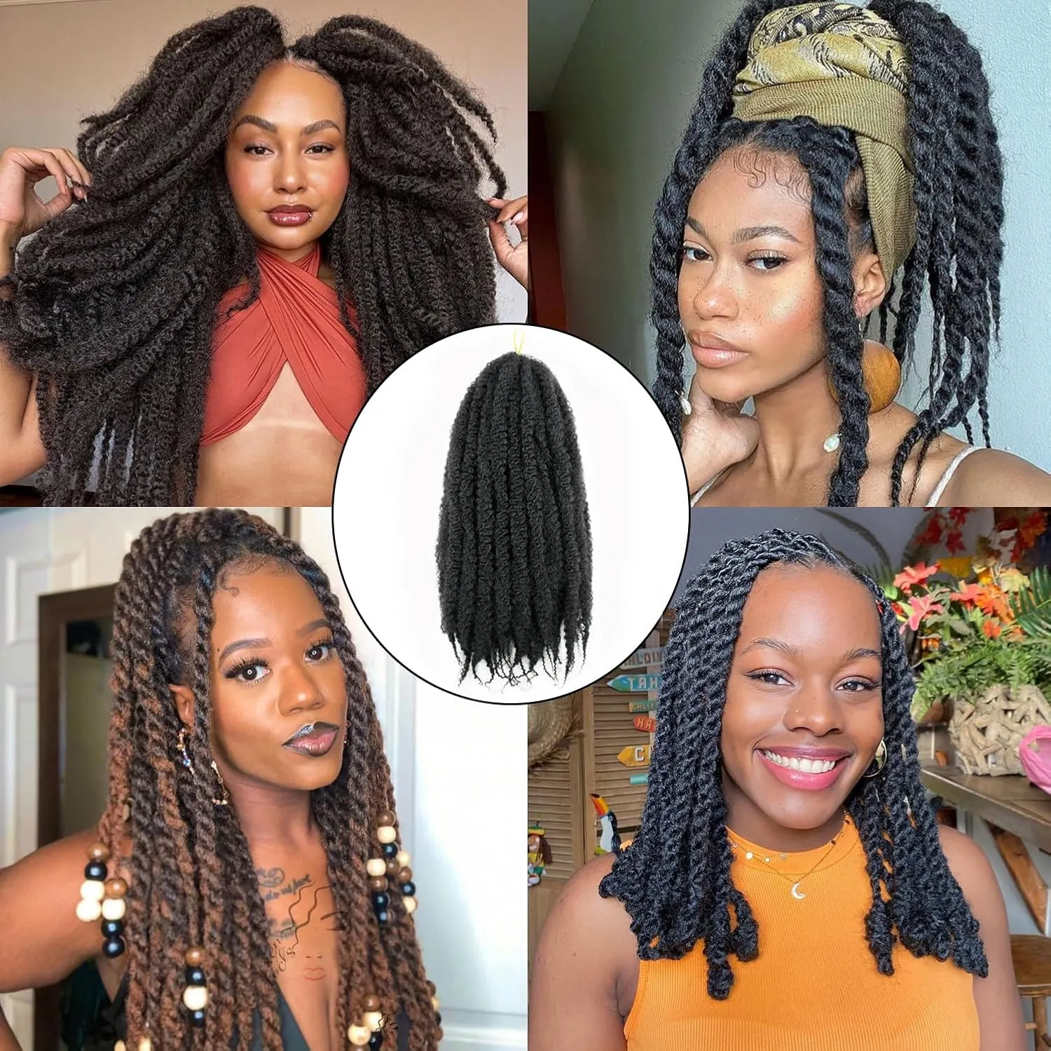 Marley Twist Braiding Hair 24 Inch Marley Twist Hair Long Cuban Twist Hair 8 Packs Afro Kinky Curly Twist Crochet Hair Synthetic Marley Hair Extensions (24 Inch 8packs, T27)