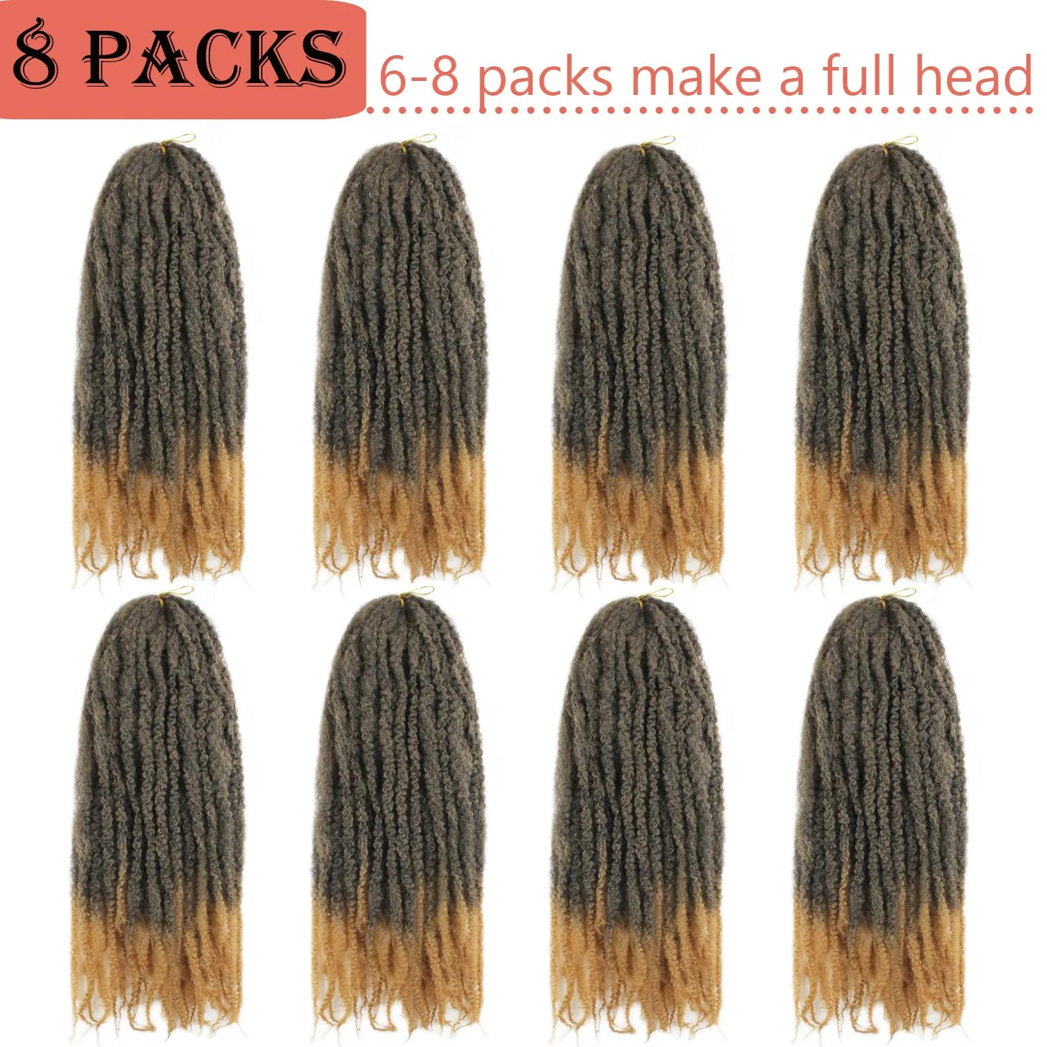 Marley Twist Braiding Hair 24 Inch Marley Twist Hair Long Cuban Twist Hair 8 Packs Afro Kinky Curly Twist Crochet Hair Synthetic Marley Hair Extensions (24 Inch 8packs, T27)