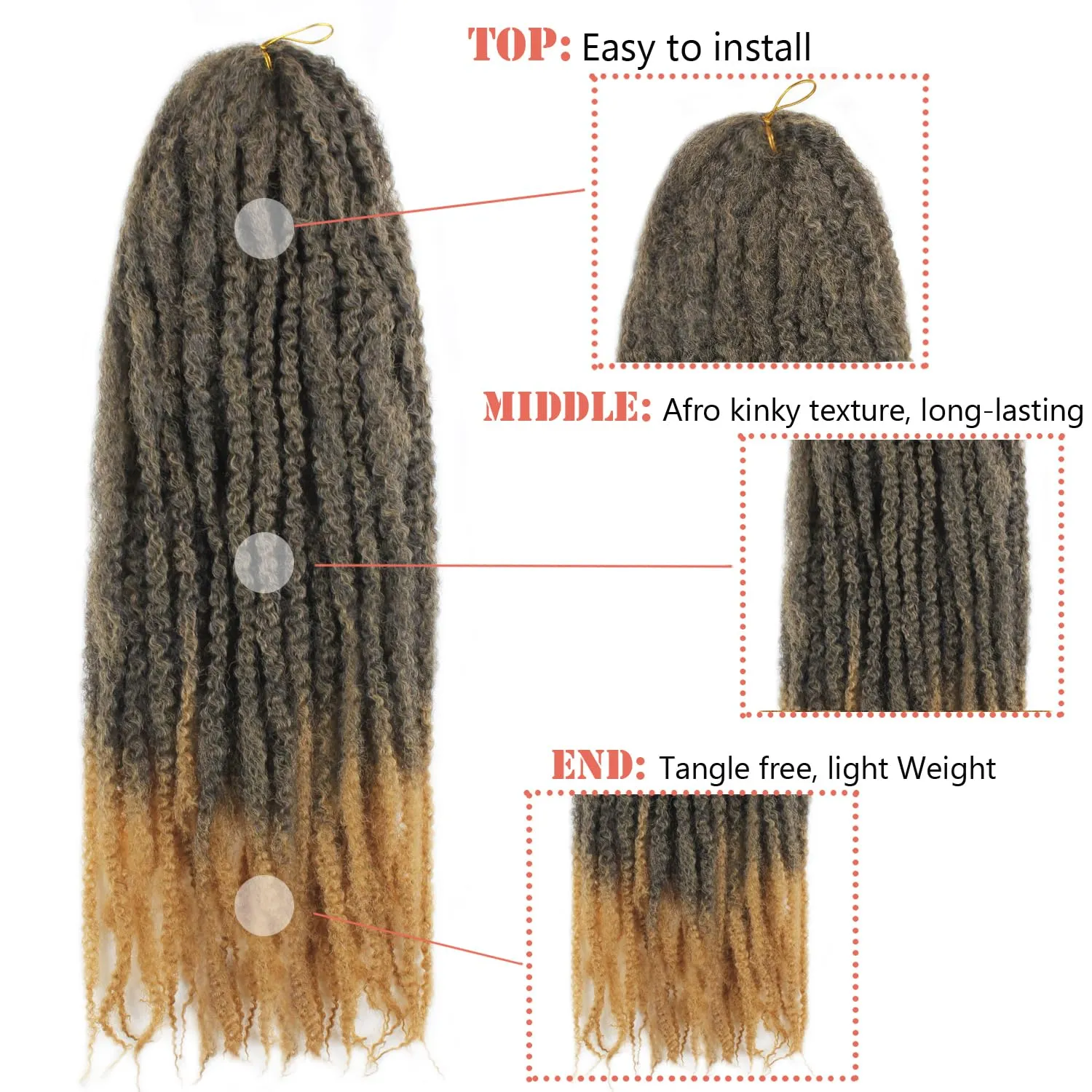 Marley Twist Braiding Hair 24 Inch Marley Twist Hair Long Cuban Twist Hair 8 Packs Afro Kinky Curly Twist Crochet Hair Synthetic Marley Hair Extensions (24 Inch 8packs, T27)