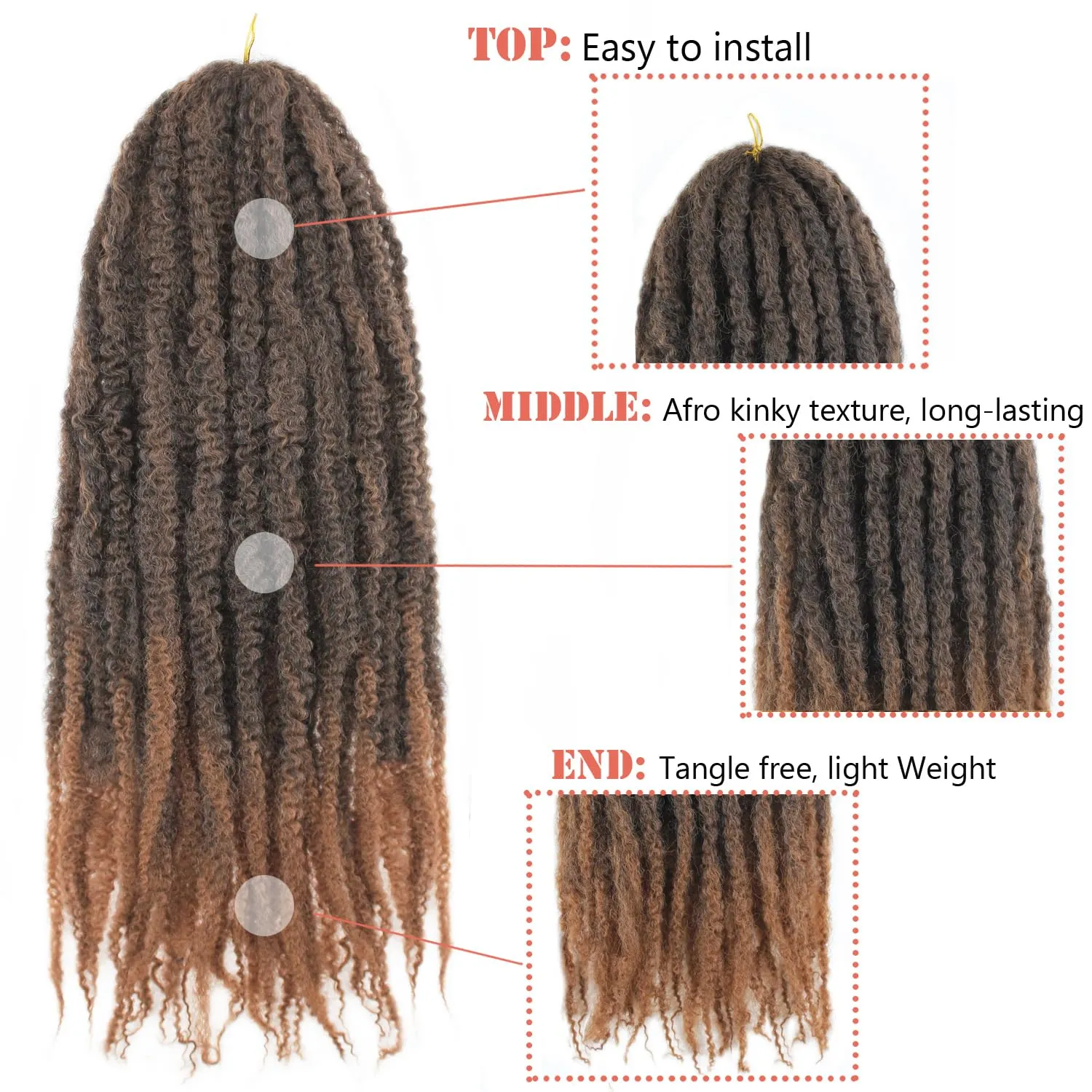 Marley Twist Braiding Hair 24 Inch Marley Twist Hair Long Cuban Twist Hair 8 Packs Afro Kinky Curly Twist Crochet Hair Synthetic Marley Hair Extensions (24 Inch 8packs, T30)