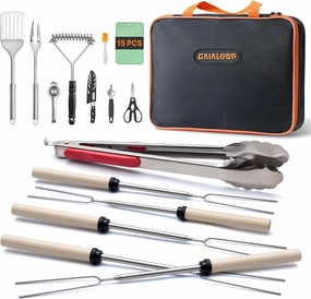 Marshmallow Roasting Sticks Utensils 15PCS and Roll Up Camping Mattress Full Size Bundle