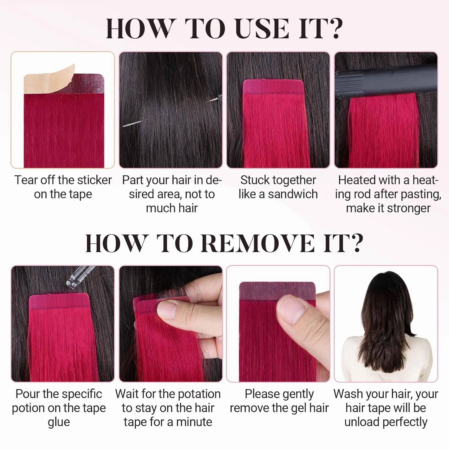 MAXITA Tape in Hair Extensions Human Hair Burgundy Red Tape in Extensions 10pcs 25g 16 Inch Colored Invisible Real Human Hair Extension Soft Straight Wine Red Glue in Hair Burgundy Hair Extensions