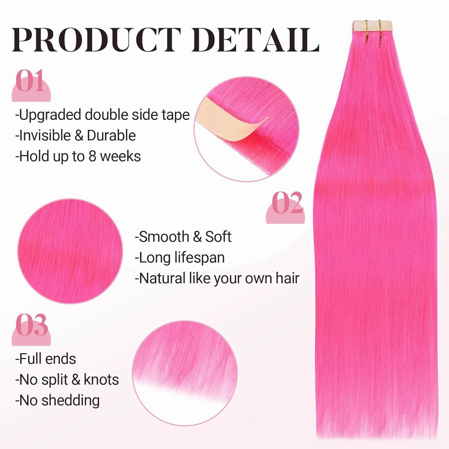 MAXITA Tape in Hair Extensions Human Hair Hot Pink Tape in Extensions 10pcs 25g 16inch Colored Invisible Real Human Hair Extension Soft Straight Wine Red Glue in Hair Extensions
