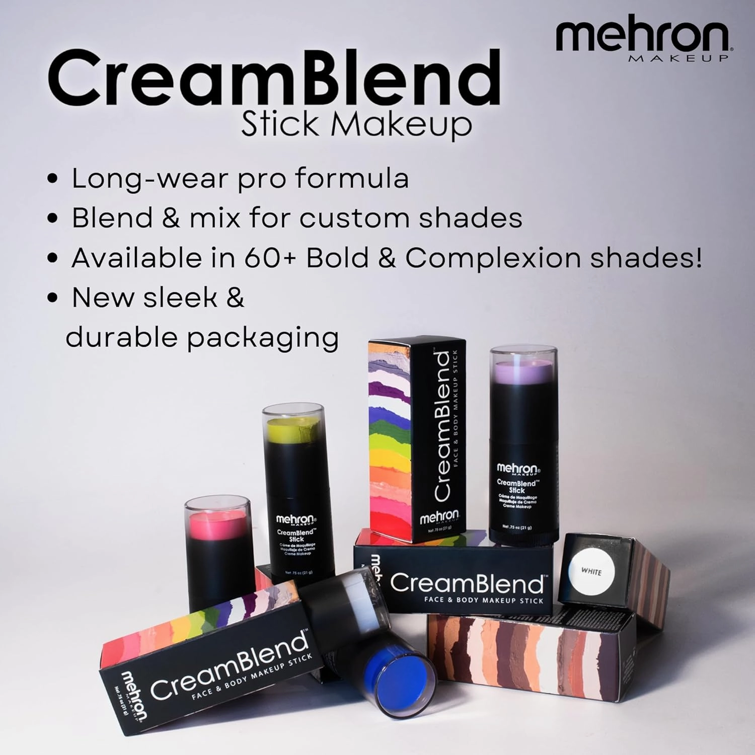 Mehron Makeup CreamBlend Stick | Face Paint, Body Paint, & Foundation Cream Makeup | Perfect for Halloween .75 oz (21 g) (Light Grey)