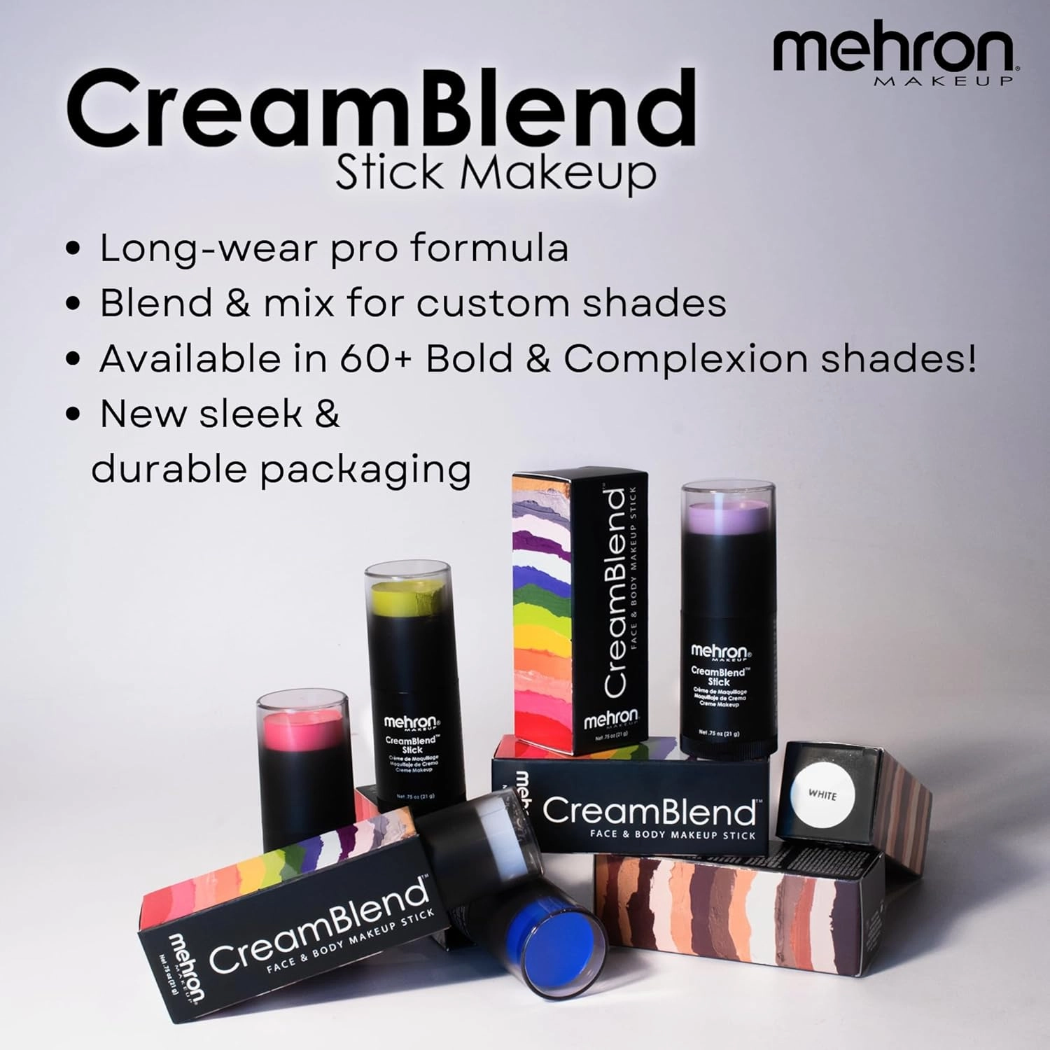 Mehron Makeup CreamBlend Stick | Face Paint, Body Paint, & Foundation Cream Makeup | Perfect for Halloween .75 oz (21 g) (Moonlight White)