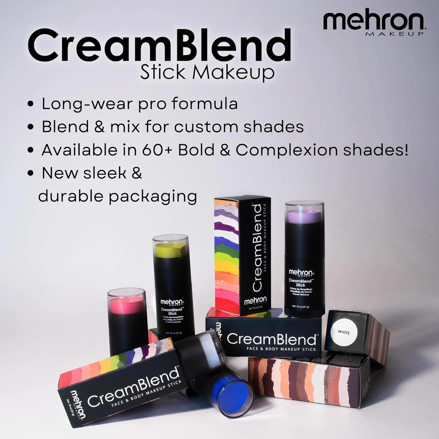Mehron Makeup CreamBlend Stick | Face Paint, Body Paint, & Foundation Cream Makeup | Perfect for Halloween .75 oz (21 g) (Pastel Blue)