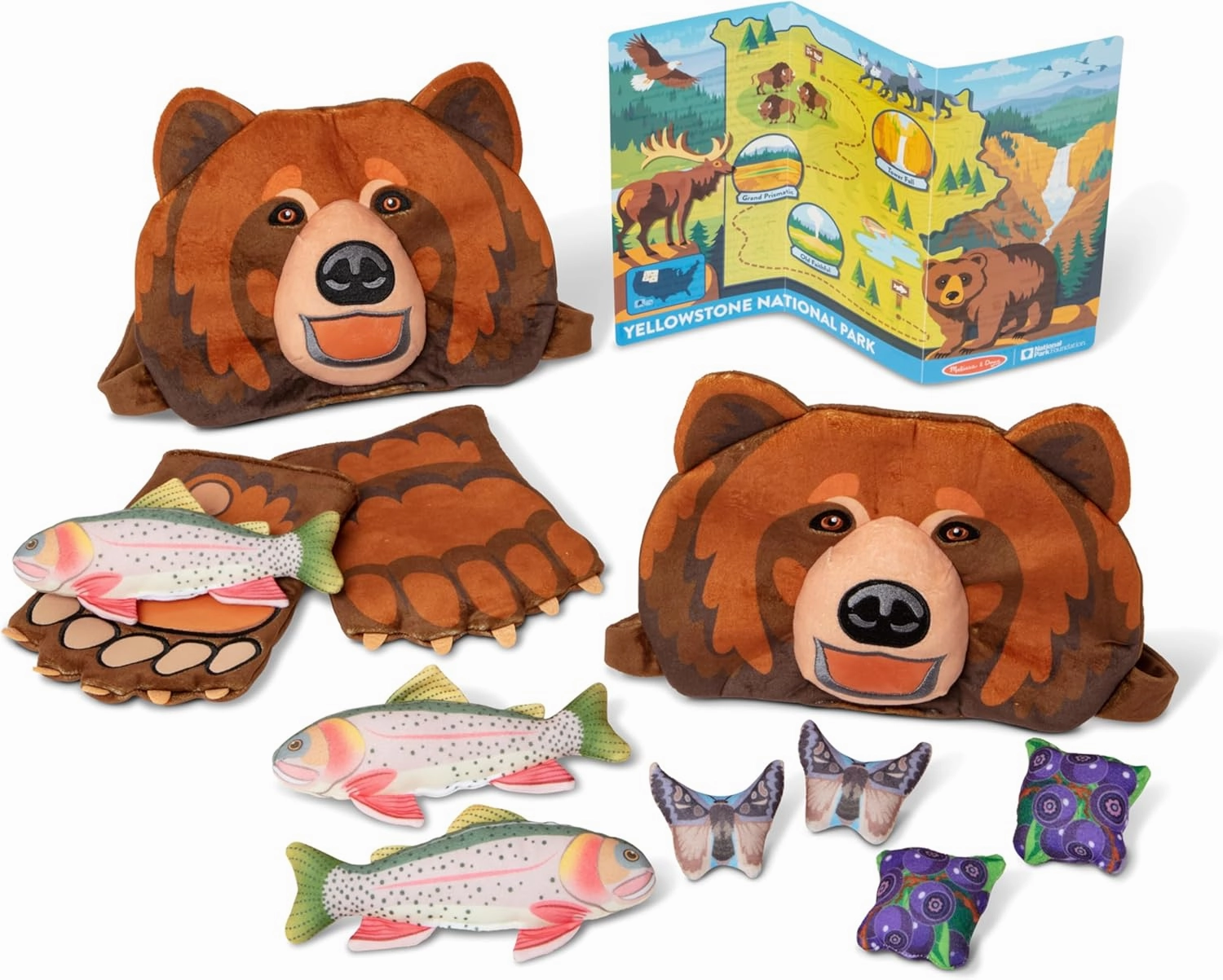 Melissa & Doug Yellowstone National Park Grizzly Bear Games and Pretend Play Set with Plush Bear Heads and Paw Gloves, Kids Animal Activity for Preschoolers, Pretend Play Active Games for Ages 3 