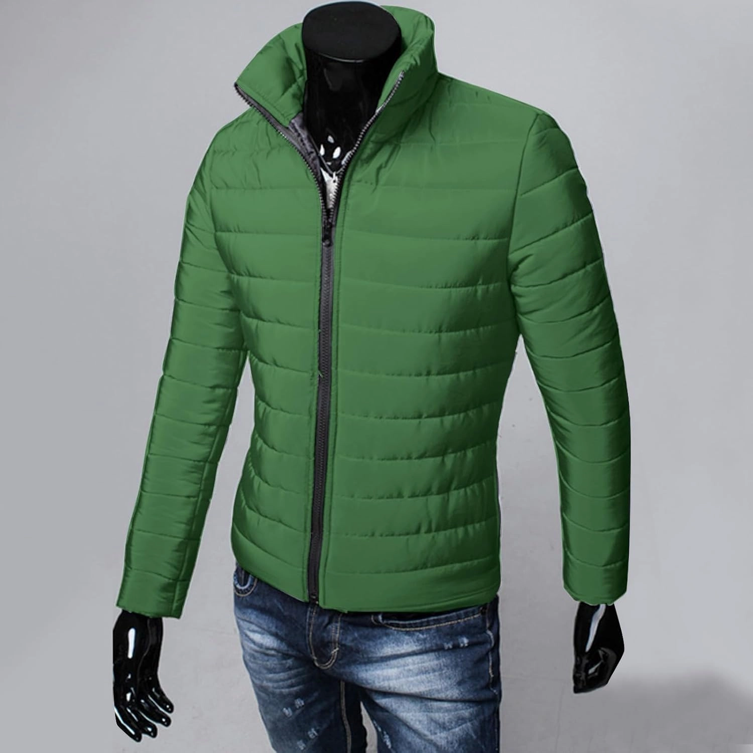 Men Lightweight Jacket Puffer Hoodless Light Padded Zip Down Jacket Winter Warm Bubble Coat Packable Quilted Jackets