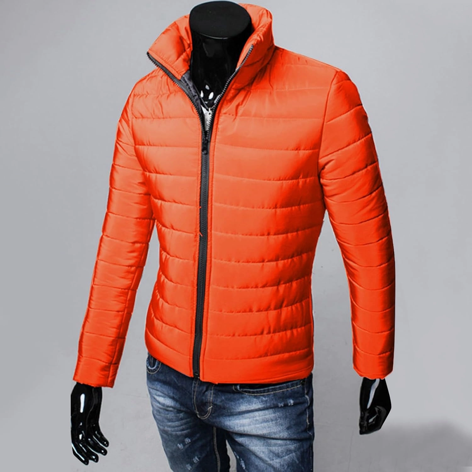 Men Lightweight Jacket Puffer Hoodless Light Padded Zip Down Jacket Winter Warm Bubble Coat Packable Quilted Jackets