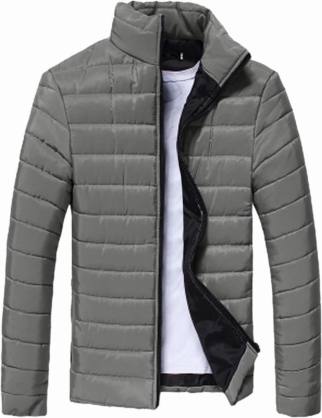 Men Lightweight Jacket Puffer Hoodless Light Padded Zip Down Jacket Winter Warm Bubble Coat Packable Quilted Jackets