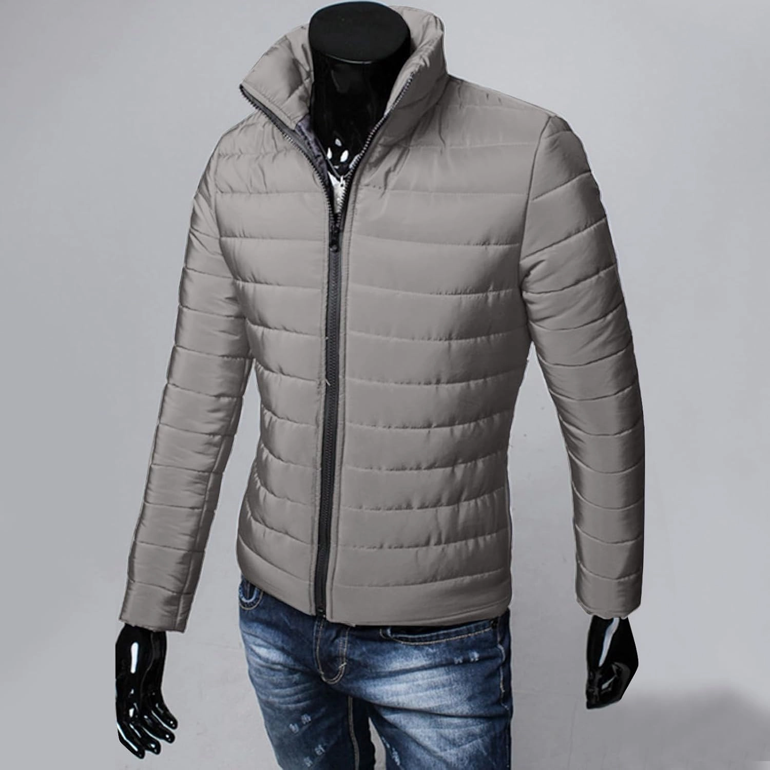 Men Lightweight Jacket Puffer Hoodless Light Padded Zip Down Jacket Winter Warm Bubble Coat Packable Quilted Jackets