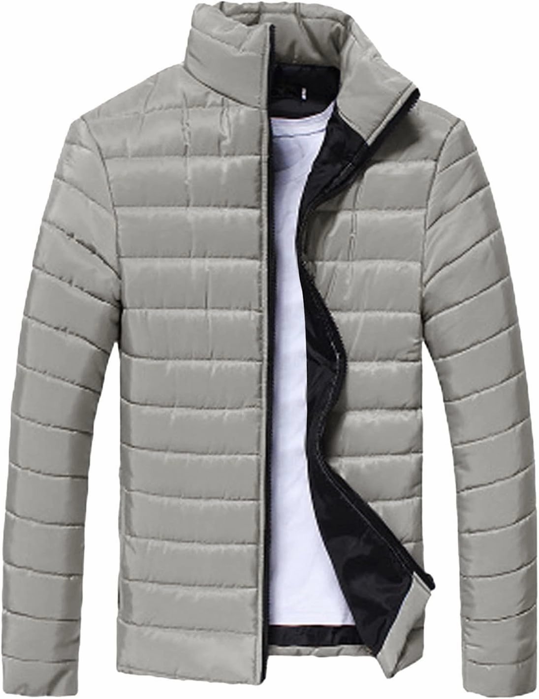 Men Lightweight Jacket Puffer Hoodless Light Padded Zip Down Jacket Winter Warm Bubble Coat Packable Quilted Jackets
