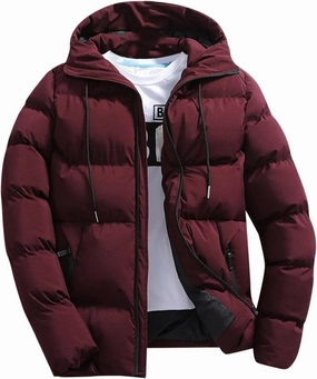 Men Puffer Jacket Hooded Light Packable Long Sleeve Zip Down Jacket Winter Warm Padded Bubble Outwear Coat