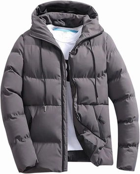 Men Puffer Jacket Hooded Light Packable Long Sleeve Zip Down Jacket Winter Warm Padded Bubble Outwear Coat