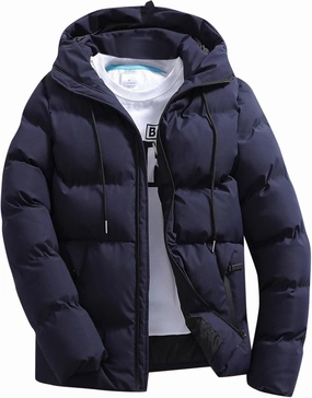 Men Puffer Jacket Hooded Light Packable Long Sleeve Zip Down Jacket Winter Warm Padded Bubble Outwear Coat