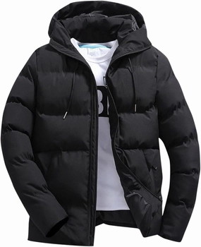 Men Puffer Jacket Hooded Light Packable Long Sleeve Zip Down Jacket Winter Warm Padded Bubble Outwear Coat