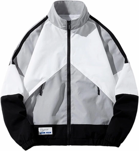 Men's Fashion Jacket Color Block Zip Up Lightweight Windbreaker Jacket Campus Style Oversized Sport Clothing Jacket