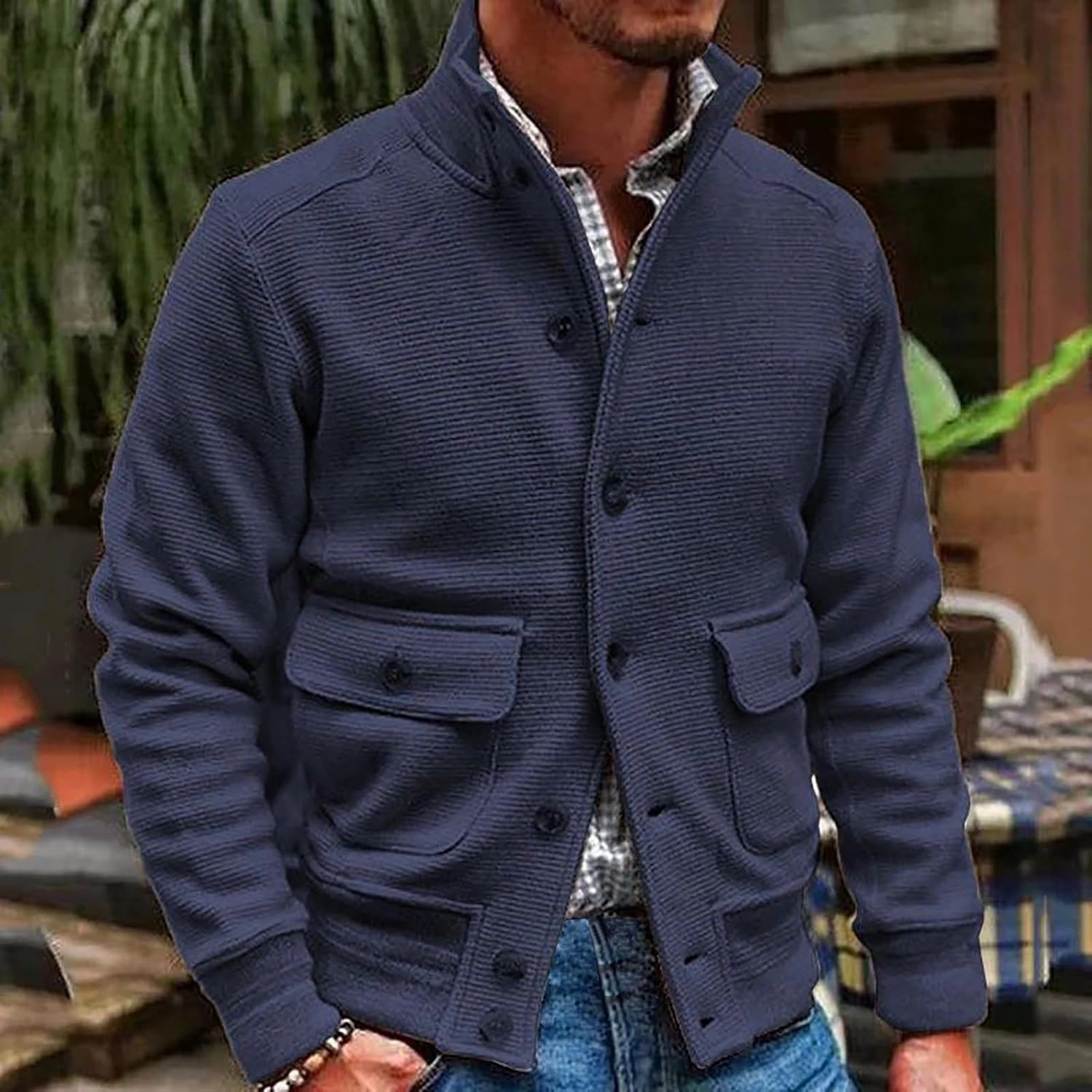 Men's Winter Thick Jacket Large Size Padded Lapel Collar Button Down Long Sleeve Vintage Jackets Causal Hiking Coats