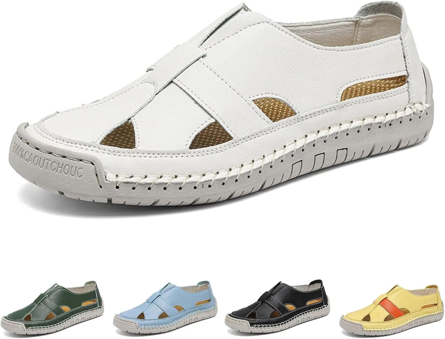 Men's Summer Casual Sandals Breathable Leather Fisherman Sandals Adjustable Hook Loop Flat Comfortable Beach