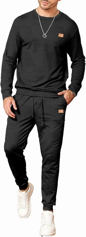 Mens 2 Piece Outfits Knit Jacquard Pullover Sweatshirt Tracksuit Joggers Sweatpants Casual Sweatsuit with Pockets