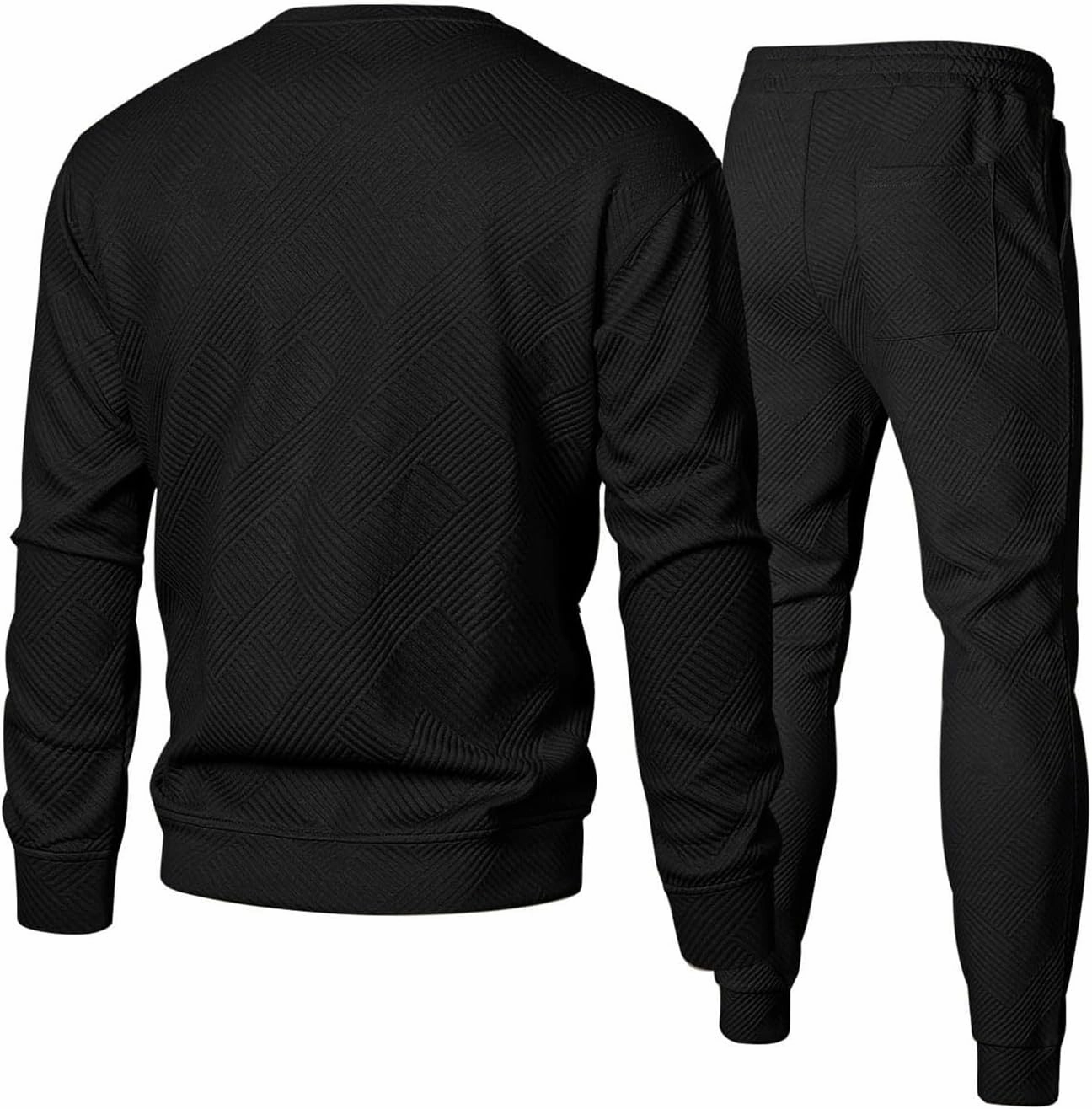 Mens 2 Piece Outfits Knit Jacquard Pullover Sweatshirt Tracksuit Joggers Sweatpants Casual Sweatsuit with Pockets