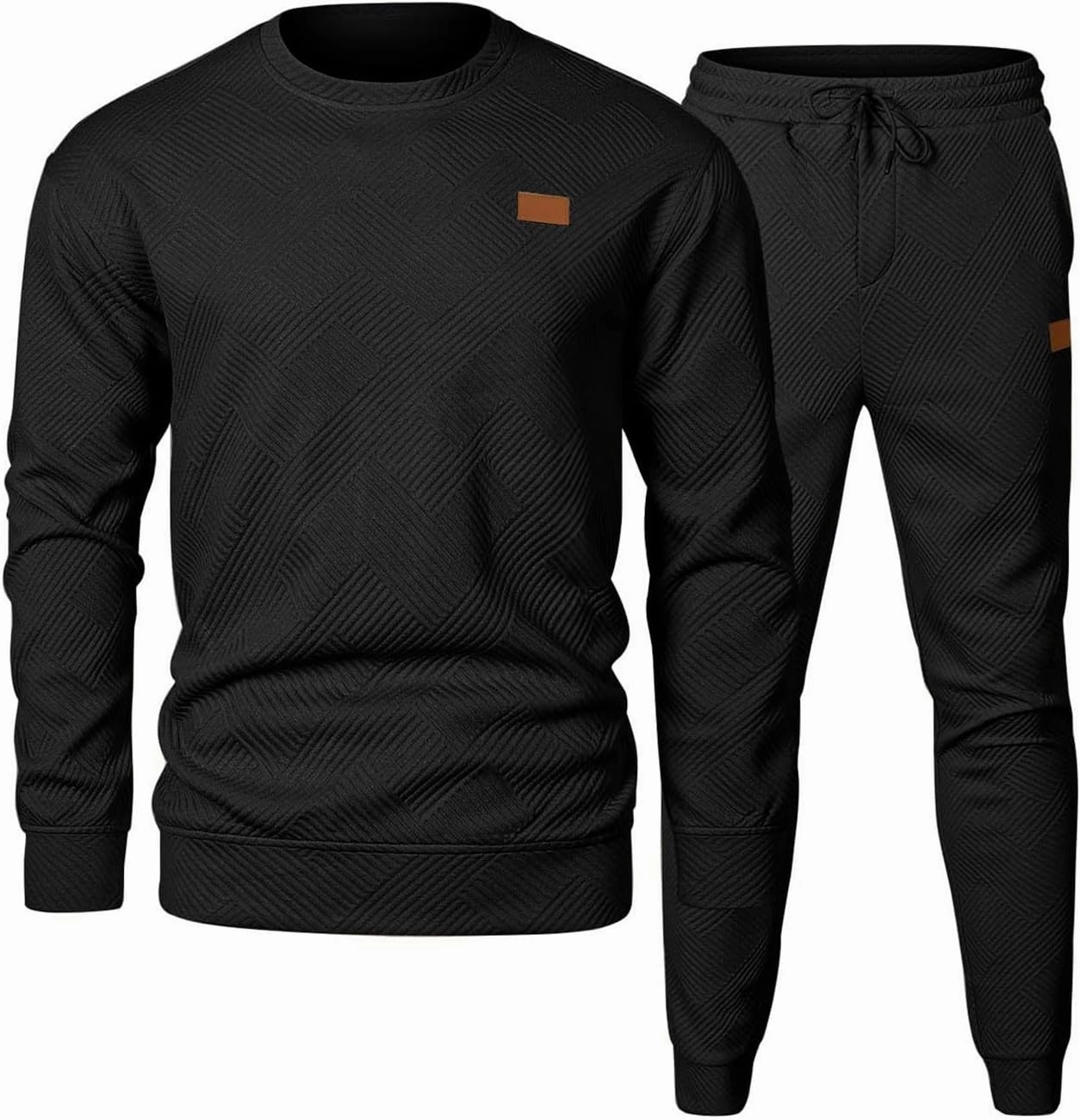 Mens 2 Piece Outfits Knit Jacquard Pullover Sweatshirt Tracksuit Joggers Sweatpants Casual Sweatsuit with Pockets