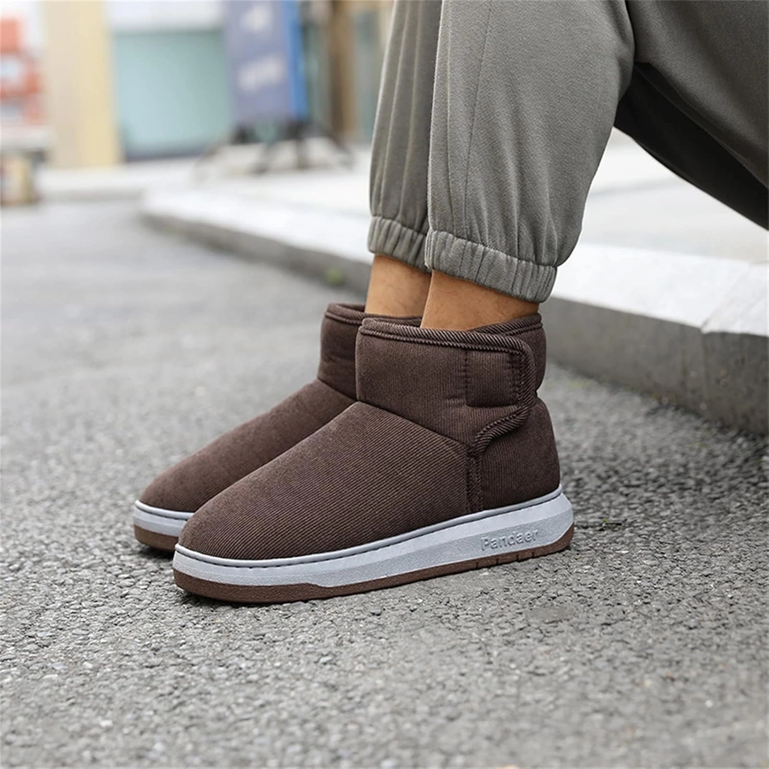 Mens Casual Solid Color Suede Slippers Warm Thick SToled Short Boots Winter Snow Shoes for Men