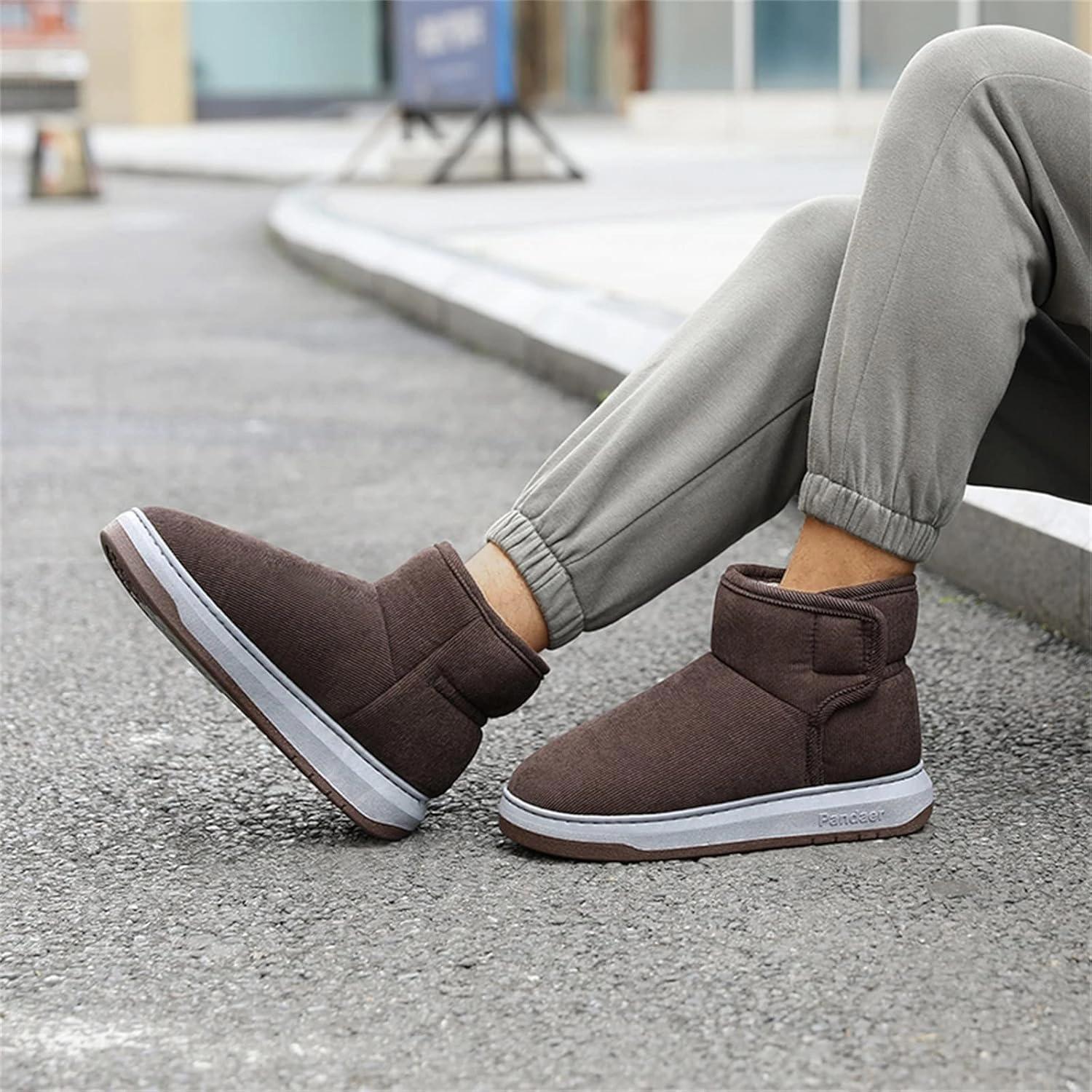 Mens Casual Solid Color Suede Slippers Warm Thick SToled Short Boots Winter Snow Shoes for Men