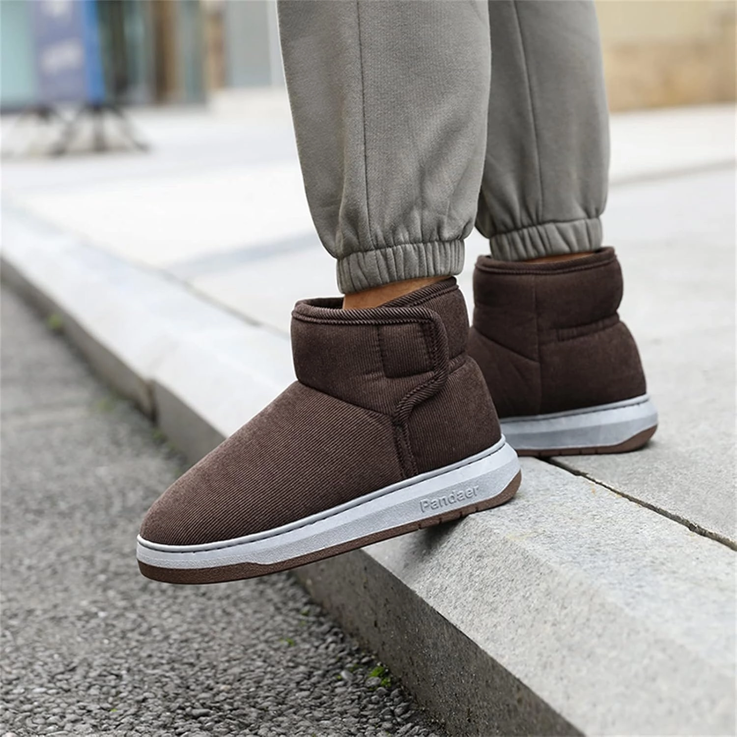 Mens Casual Solid Color Suede Slippers Warm Thick SToled Short Boots Winter Snow Shoes for Men