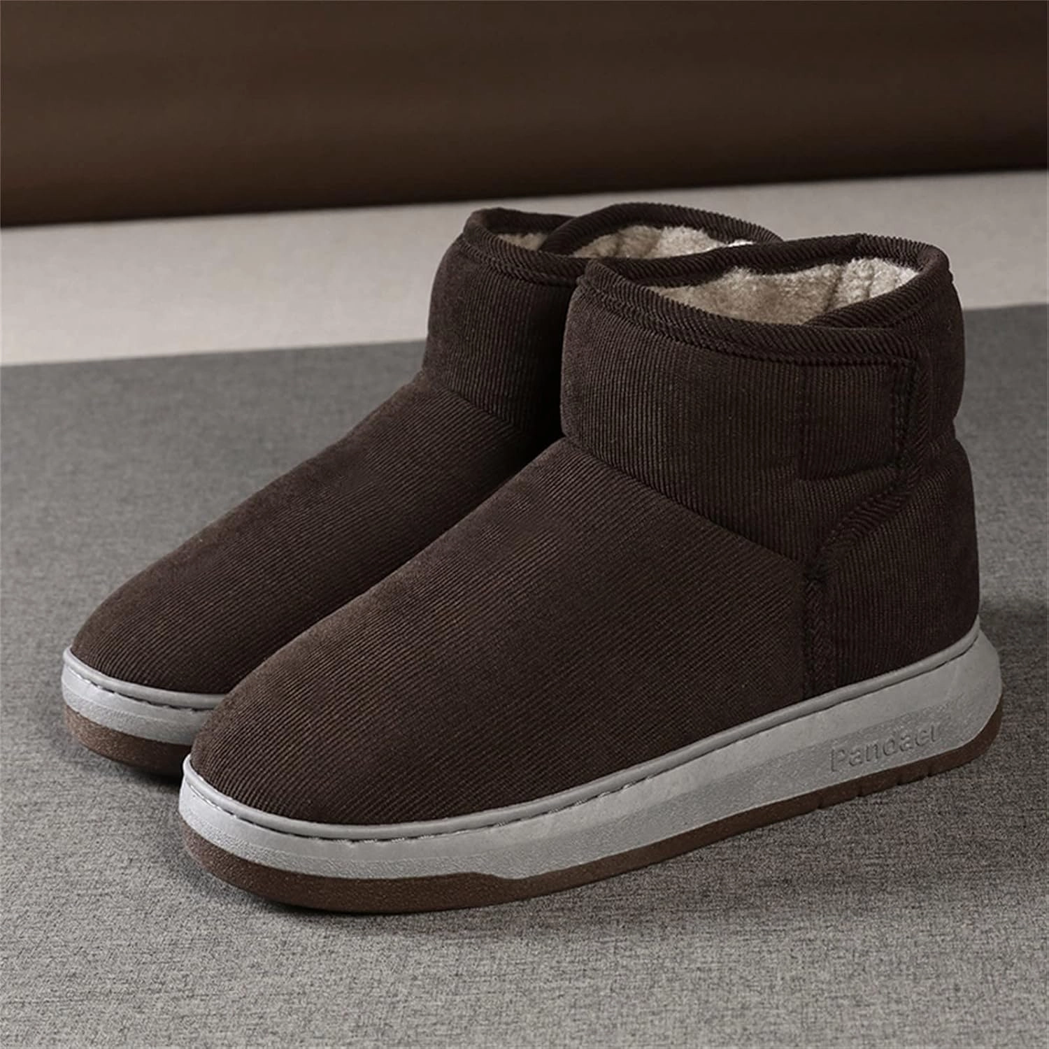 Mens Casual Solid Color Suede Slippers Warm Thick SToled Short Boots Winter Snow Shoes for Men