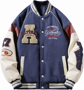 Mens Winter Baseball Uniform Jacket Retro Plus Size Stand Collar Button Down Sport Coats Lightweight Loose Fit Streetwear