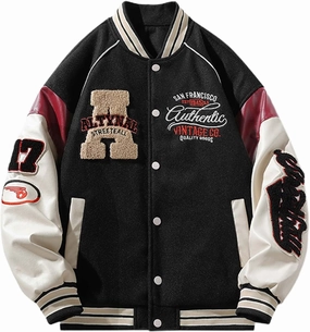 Mens Winter Baseball Uniform Jacket Retro Plus Size Stand Collar Button Down Sport Coats Lightweight Loose Fit Streetwear