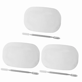 MERRYHAPY 3sets Stainless Steel Makeup Mixing Palette Cosmetic Blending Plate Spatula for Foundation Lipstick Eyeshadow Nail Polish Easy to Clean for Manicure Art