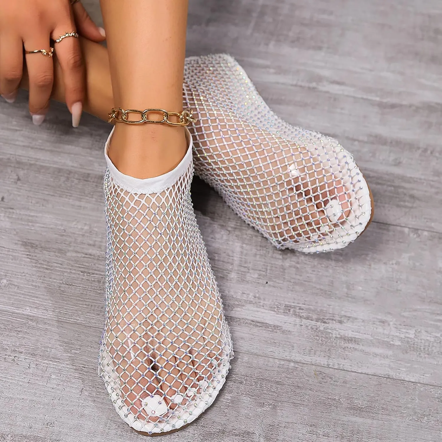 Mesh Shoes Women Flats with Rhinestones, Mesh Embellished Flats, Mesh Ballet Flats for Women, Sparkly Shoes for Women