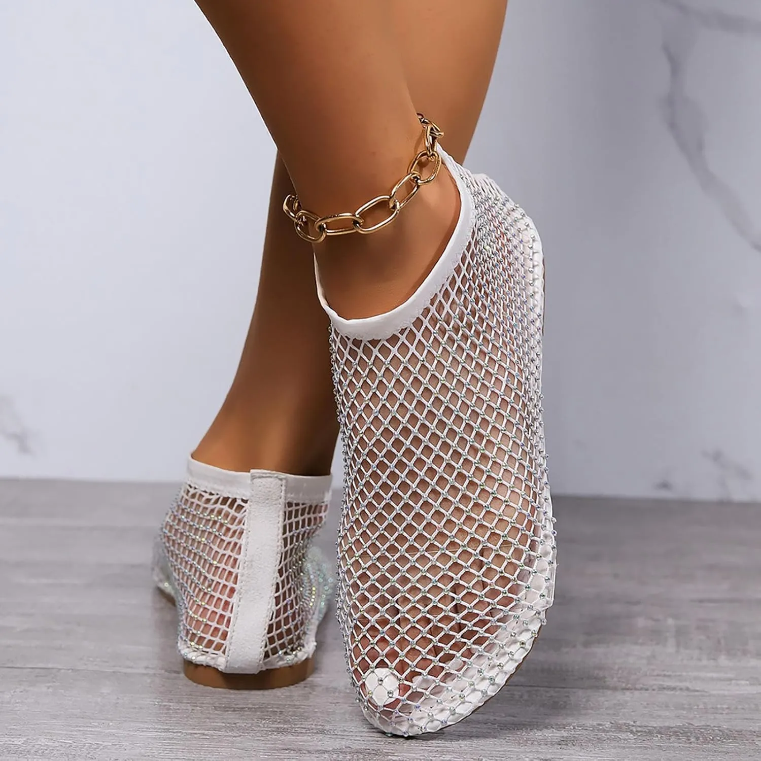 Mesh Shoes Women Flats with Rhinestones, Mesh Embellished Flats, Mesh Ballet Flats for Women, Sparkly Shoes for Women