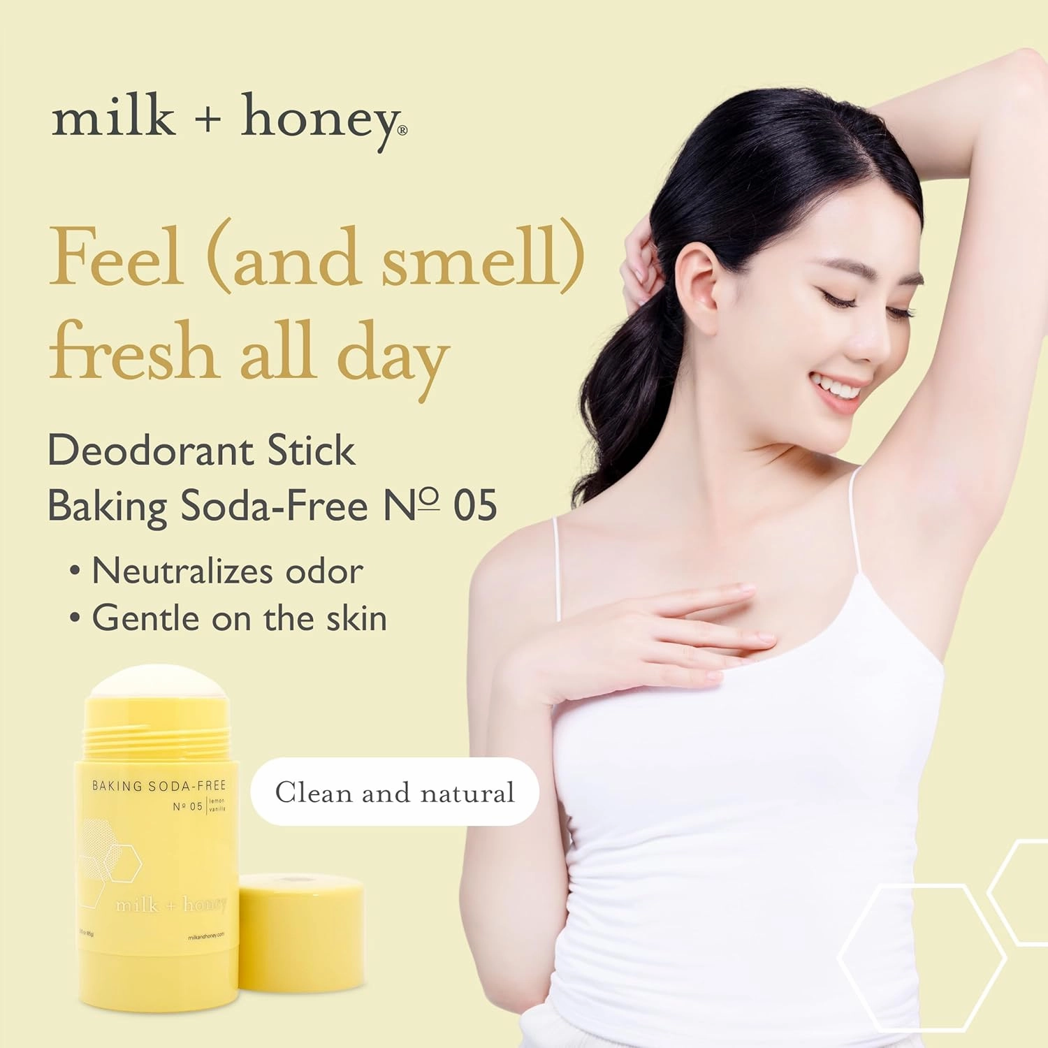 milk   honey Baking Soda Free Deodorant No. 05, Aluminum Free Deodorant for Women and Men, Natural with Lemon and Vanilla Scent, 2.6 Oz