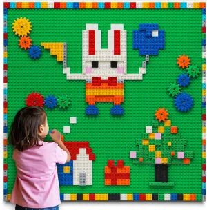 MIMAX Customize Building Block Wall, 470  PCS Activity Wall Mount Toys Bricks with Self Adhesive Baseplate 9PCS (10"x10") for All Major Brands, Art Build On Table Wall, Green