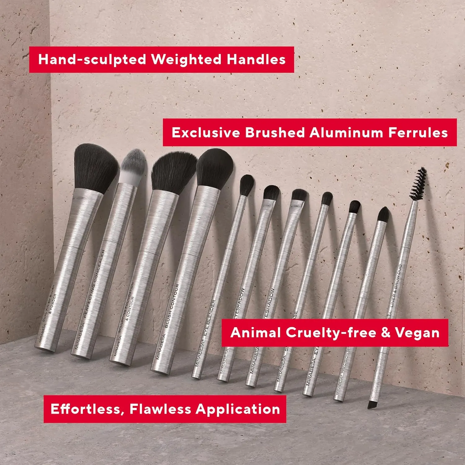 Mirabella Brushed Aluminum Professional Makeup Brush - Foundation Brush