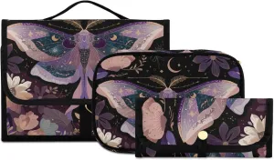 MNSRUU Goth Toiletry Bag Mauve Moths Hanging Makeup Bag for Toiletries 3 PCS Travel Toiletry Organizer Portable Clear Toiletry Kit