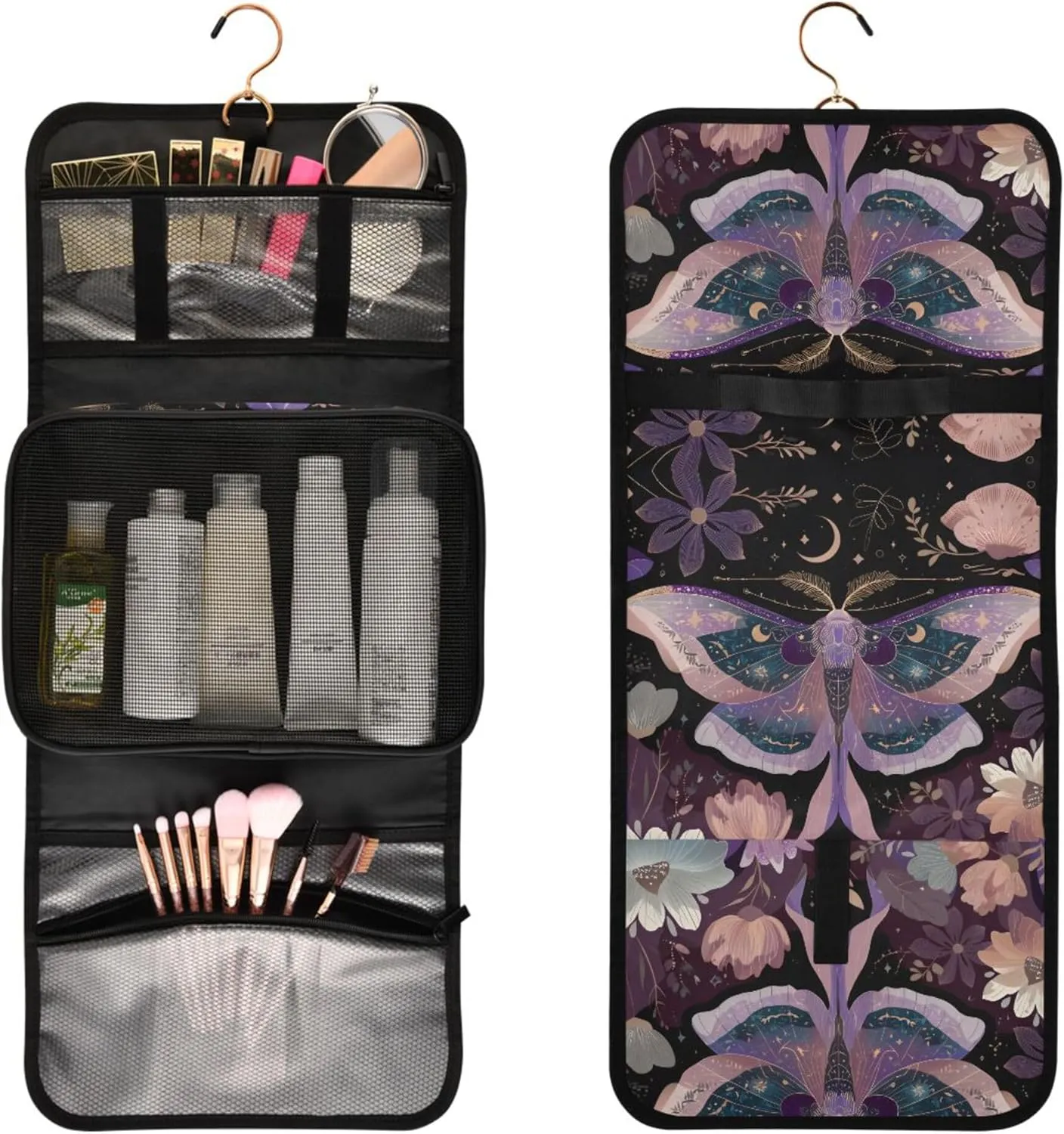 MNSRUU Goth Toiletry Bag Mauve Moths Hanging Makeup Bag for Toiletries 3 PCS Travel Toiletry Organizer Portable Clear Toiletry Kit