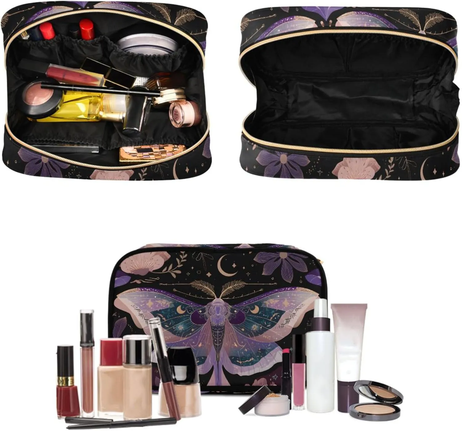 MNSRUU Goth Toiletry Bag Mauve Moths Hanging Makeup Bag for Toiletries 3 PCS Travel Toiletry Organizer Portable Clear Toiletry Kit