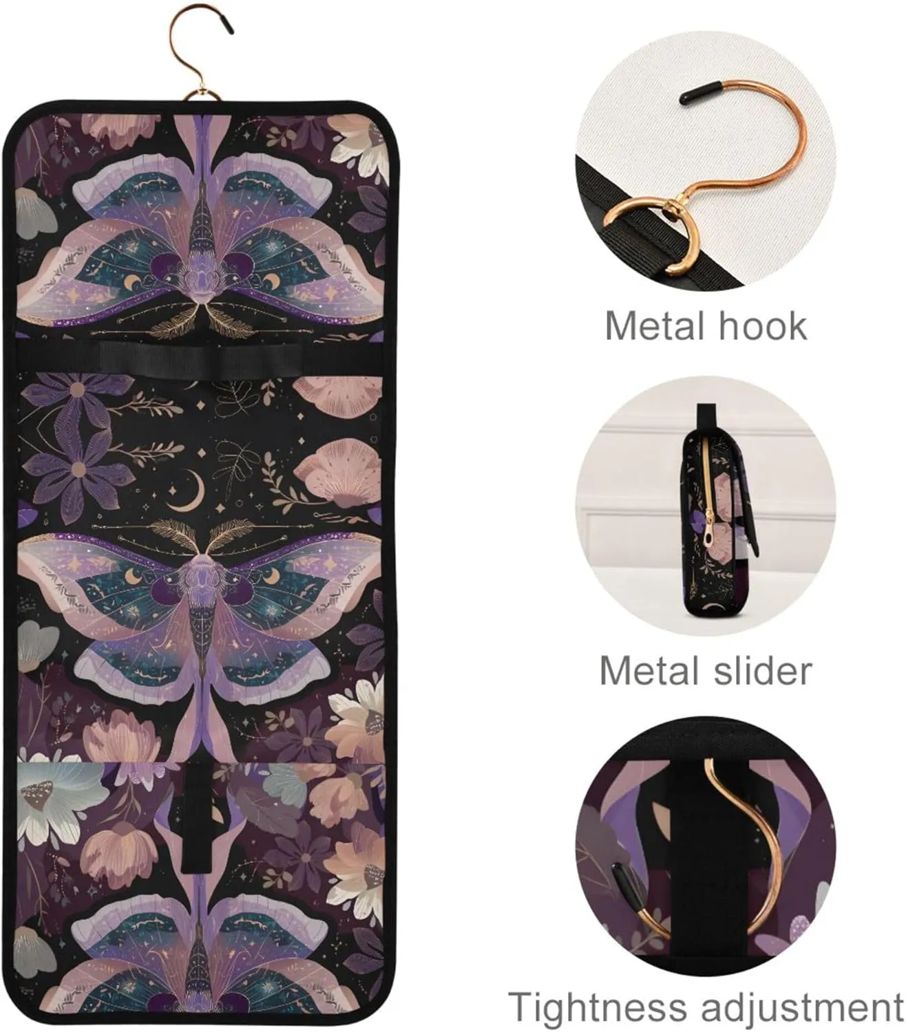 MNSRUU Goth Toiletry Bag Mauve Moths Hanging Makeup Bag for Toiletries 3 PCS Travel Toiletry Organizer Portable Clear Toiletry Kit