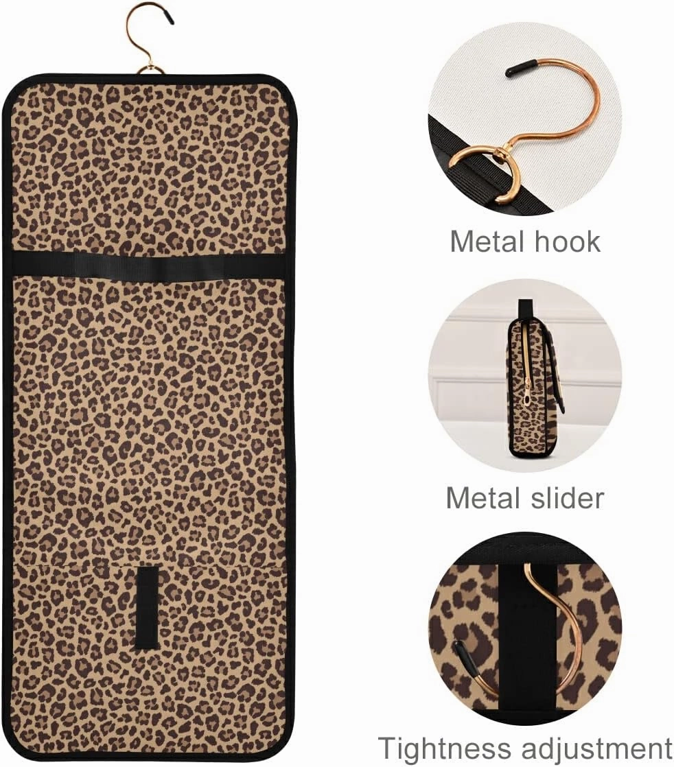 MNSRUU Gothic Toiletry Bags for Traveling, Leopard Beige Brown Women Makeup Bag Hanging Toiletry Bag Cosmetic Bag 3 Pack Portable Clear Toiletry Kit Makeup Brush Bag Organization and Storage
