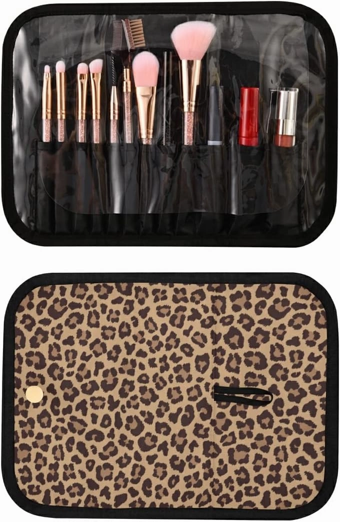 MNSRUU Gothic Toiletry Bags for Traveling, Leopard Beige Brown Women Makeup Bag Hanging Toiletry Bag Cosmetic Bag 3 Pack Portable Clear Toiletry Kit Makeup Brush Bag Organization and Storage