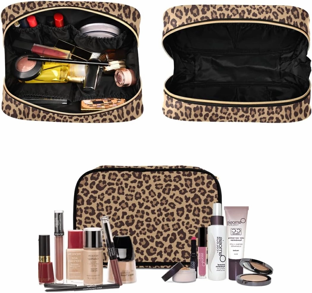MNSRUU Gothic Toiletry Bags for Traveling, Leopard Beige Brown Women Makeup Bag Hanging Toiletry Bag Cosmetic Bag 3 Pack Portable Clear Toiletry Kit Makeup Brush Bag Organization and Storage