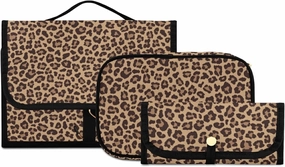 MNSRUU Gothic Toiletry Bags for Traveling, Leopard Beige Brown Women Makeup Bag Hanging Toiletry Bag Cosmetic Bag 3 Pack Portable Clear Toiletry Kit Makeup Brush Bag Organization and Storage