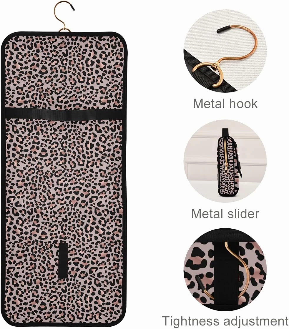 MNSRUU Gothic Toiletry Bags for Traveling, Leopard Skin Rose Gold Women Makeup Bag Hanging Toiletry Bag Cosmetic Bag 3 Pack Portable Clear Toiletry Kit Makeup Brush Bag Organization and Storage