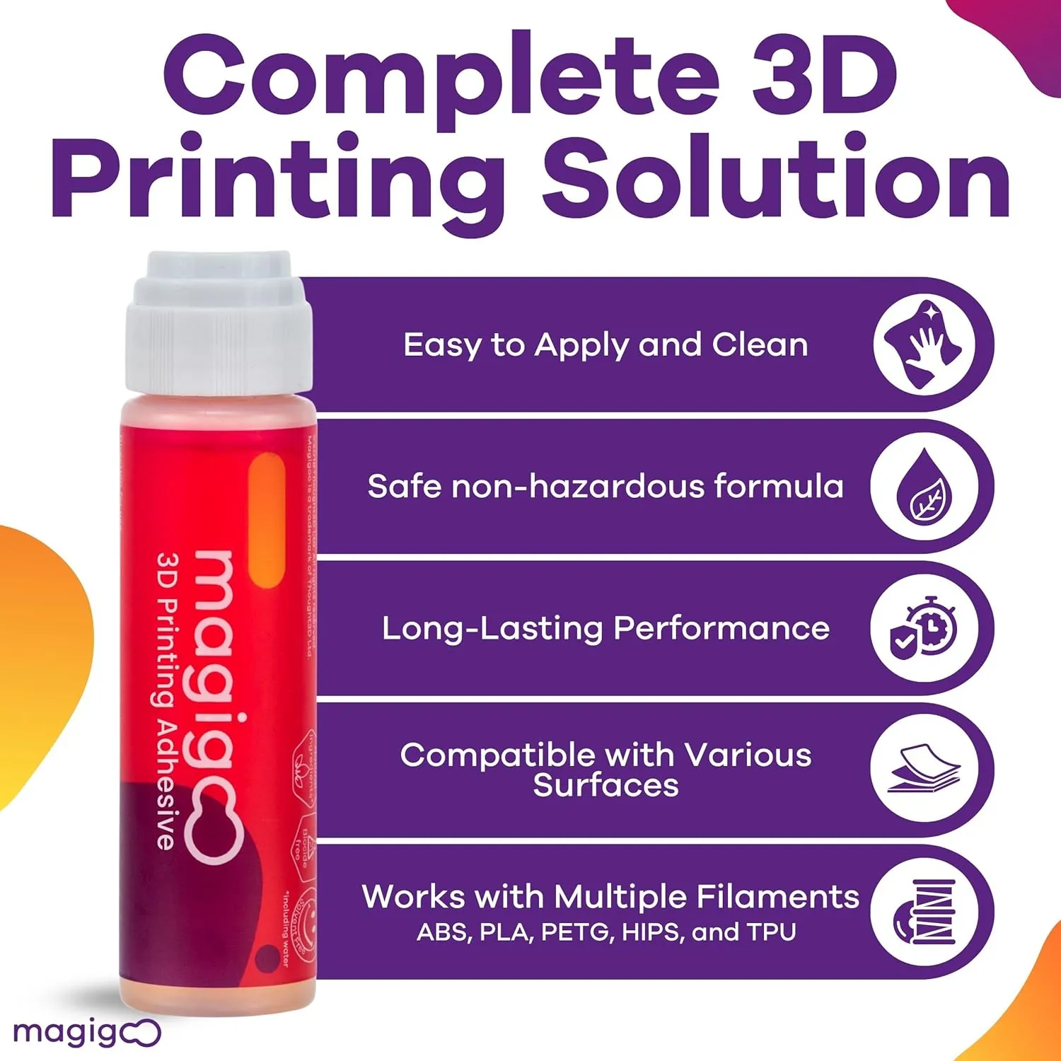 MO2016 All-in-One 3D Printer Adhesive Glue - ABS, PLA, PETG, HIPS, and TPU Flex Filament on Glass, Flex Plate, PEI, Buildtak, Kapton - 3D Printing Accessories, Supplies, and Materials (50mL)