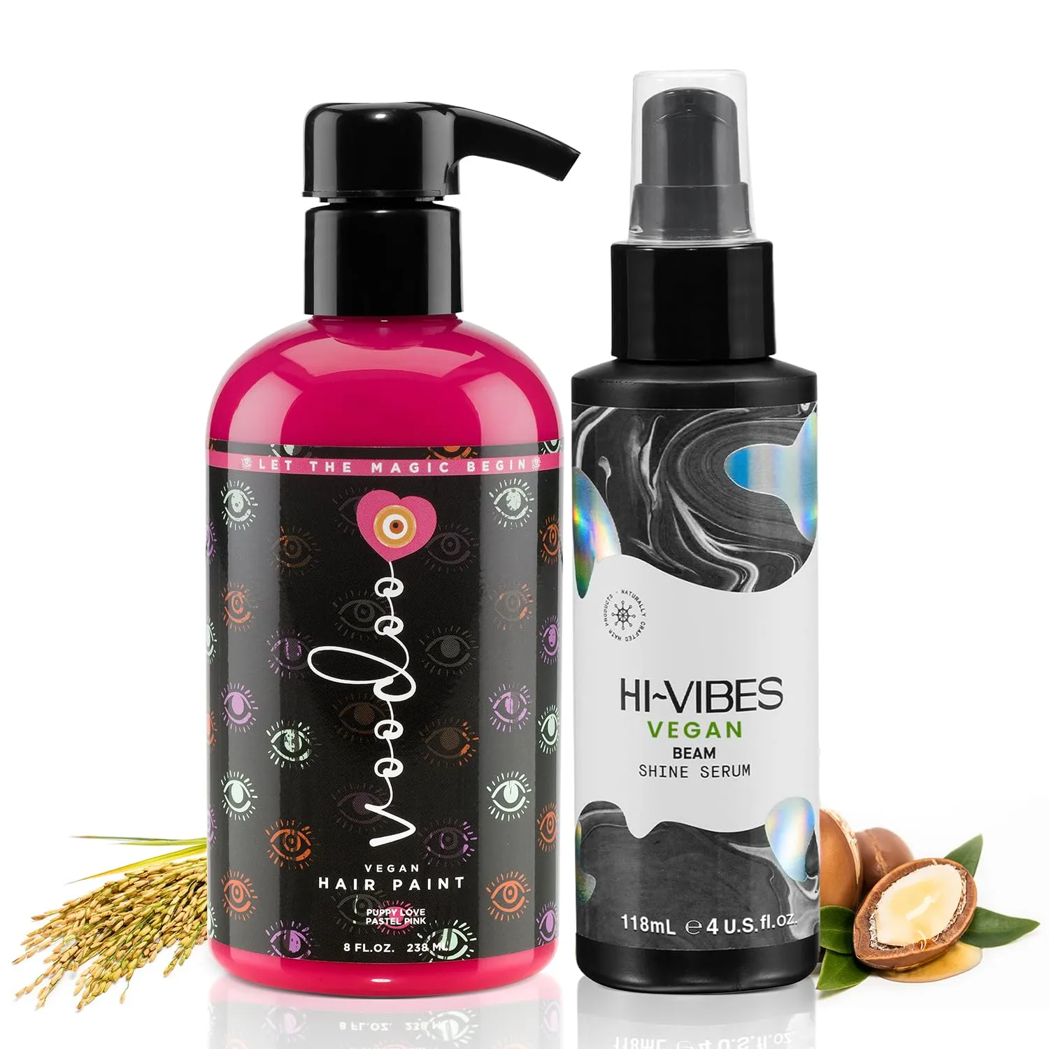 MOEHAIR Voodoo Pink Semi-Permanent Hair Dye (8 Oz) and Hi-Vibes Vegan Anti-Frizz Hair Serum (4 Oz) | Salon-Grade Hair Color and Argan Oil Hair Serum Combo | Sulfate, Paraben & Ammonia-Free