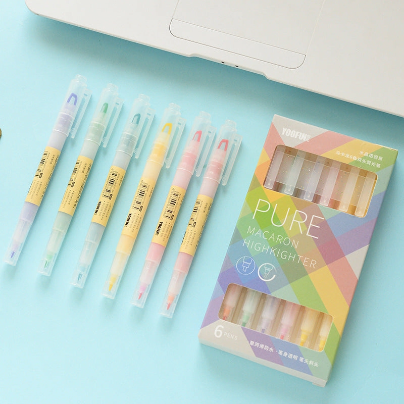 Morandi Color Hollow Nib Double Head Set Highlighter